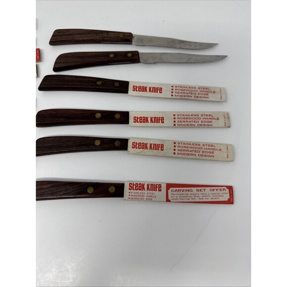 Vintage Quikut 15pc Wood Brown Handle Serrated Blade Steak Knife Set LOT OF 15 - Picture 8 of 8